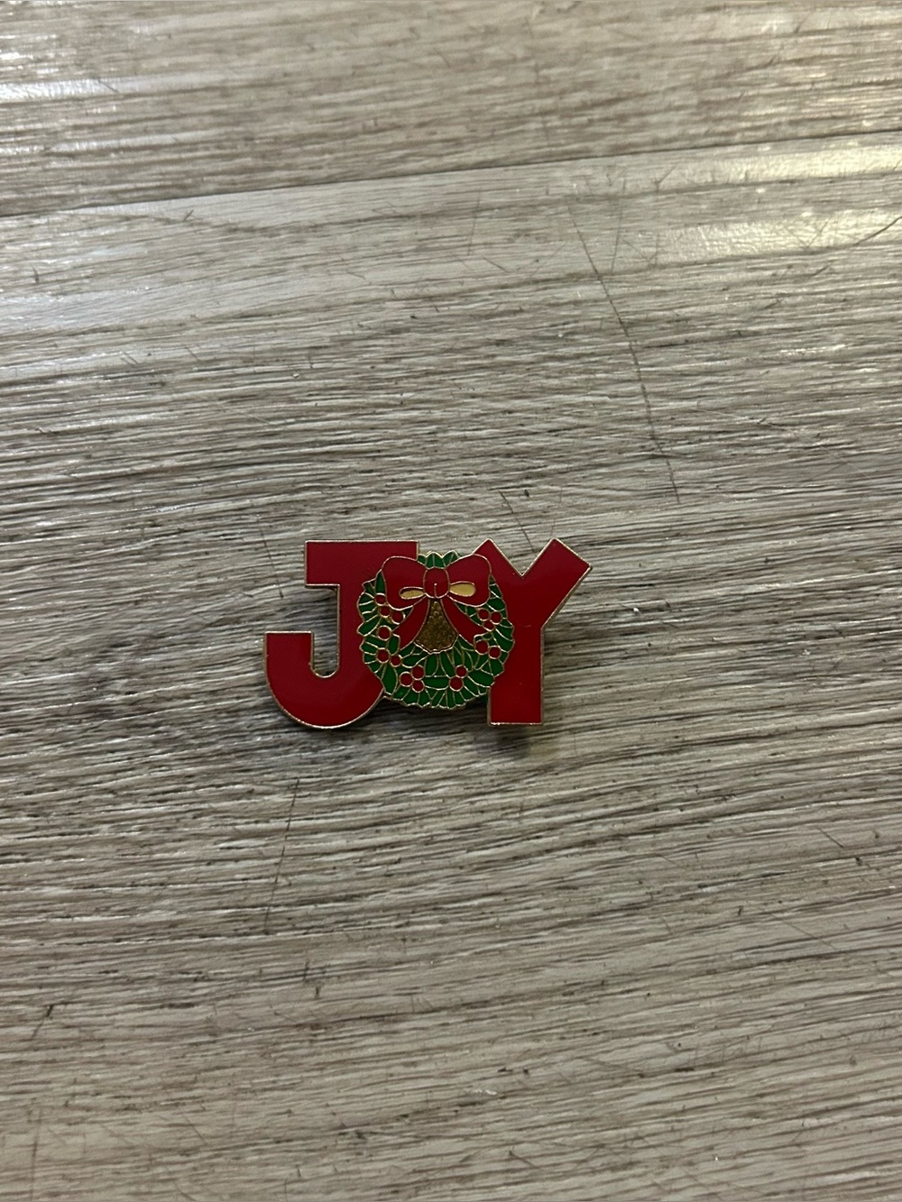 1980s JOY Christmas Wreath Brooch Pin